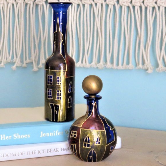 Cobalt Blue Decorative Hand Painted Bottle Set (2)...225 - Picture 3 of 8